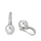 Pendientes 750/oro blanco de 18 quilates Diamante 0.14 ct, 14 piedras, w-si Perla de Tahití blanco, 2 Perlas, 10 mm