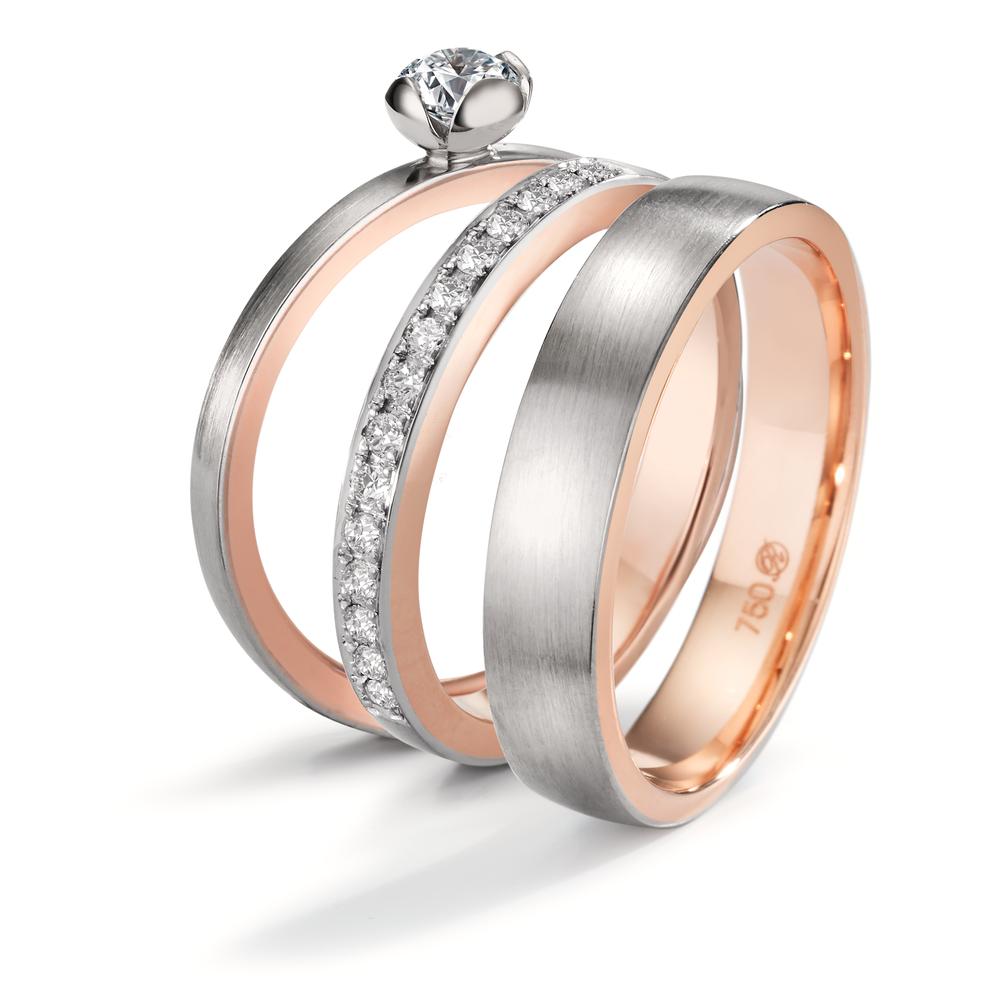 Anillo de memoria 750/oro rojo de 18 quilates, 750/oro blanco de 18 quilates Diamante 0.15 ct, 15 piedras, tw-vsi