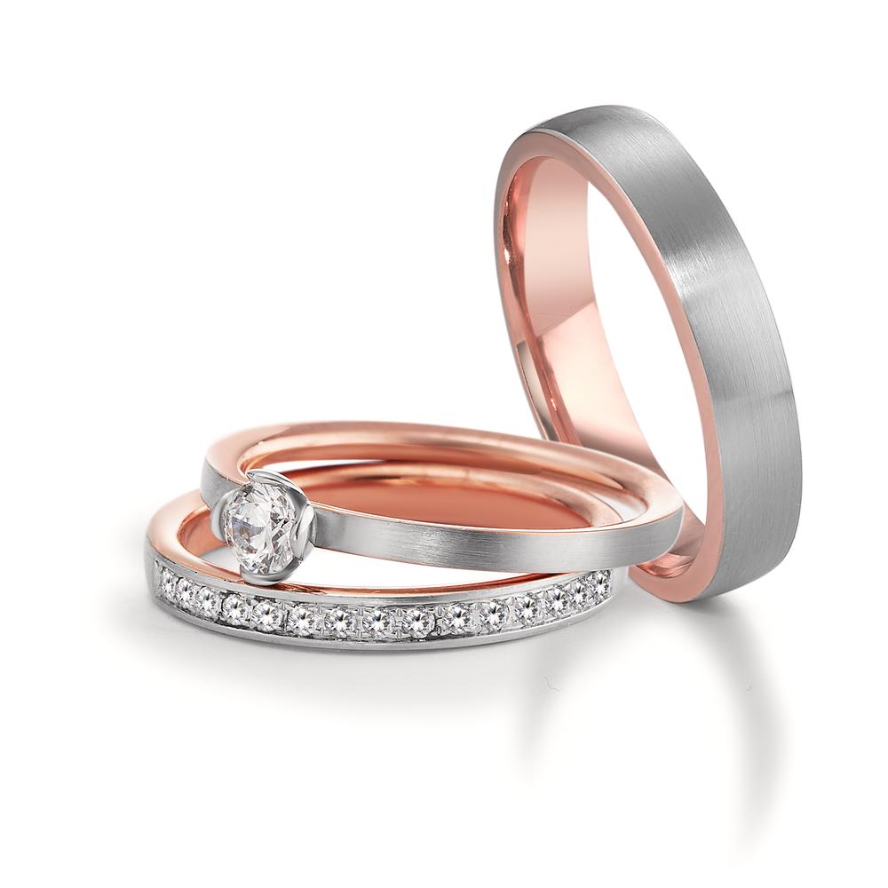Anillo de memoria 750/oro rojo de 18 quilates, 750/oro blanco de 18 quilates Diamante 0.15 ct, 15 piedras, tw-vsi