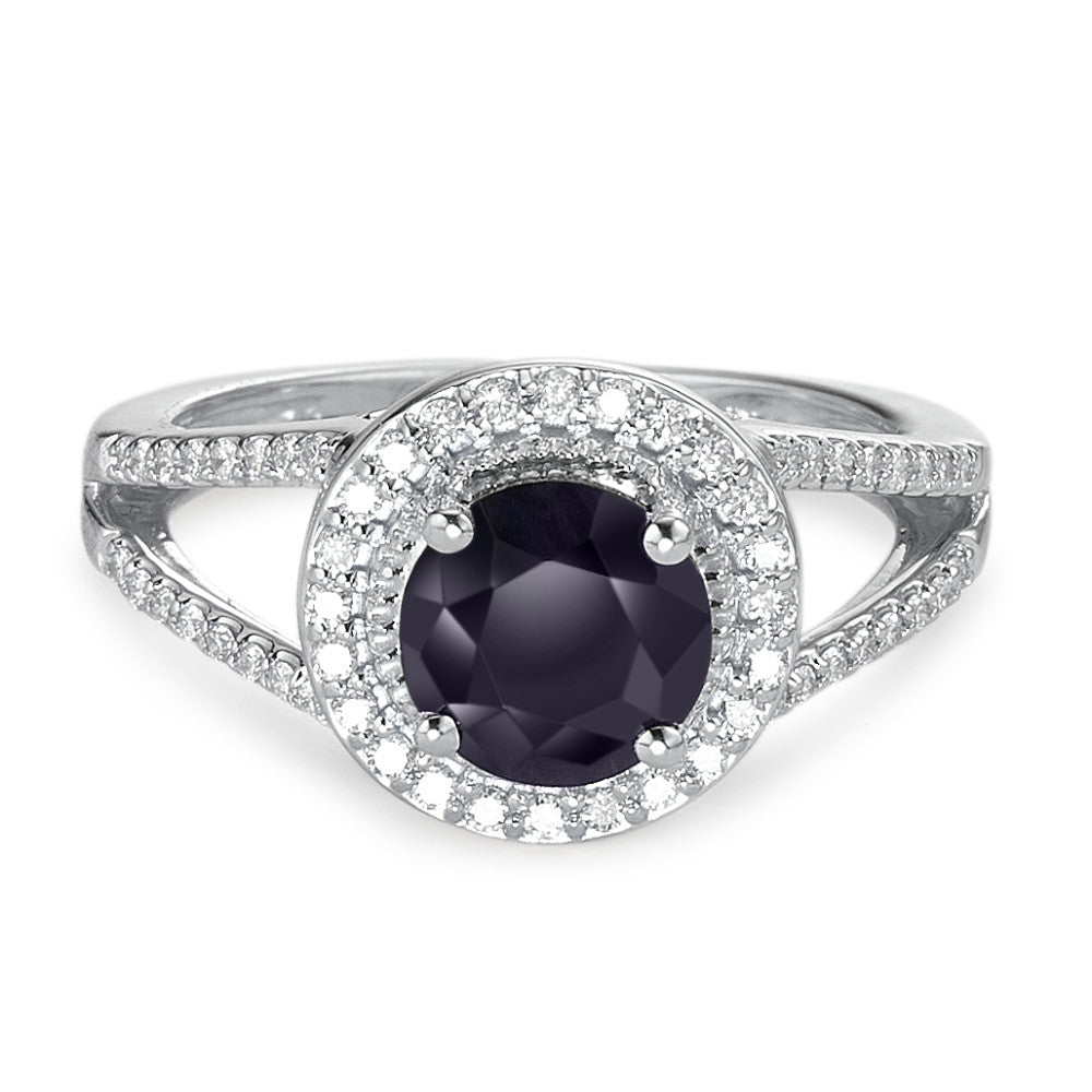 Anillo de dedo Oro blanco de 375/9 quilates Zafiro azul, 1.76 ct, [rund], AAA, Diamante blanco, 0.23 ct, 12 piedras, w-pi3