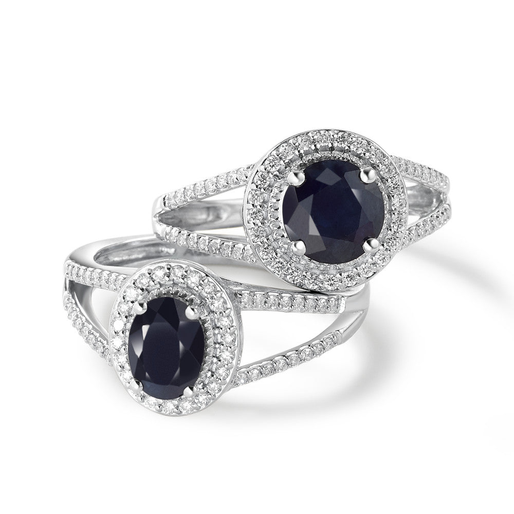 Anillo de dedo Oro blanco de 375/9 quilates Zafiro azul, 1.76 ct, [rund], AAA, Diamante blanco, 0.23 ct, 12 piedras, w-pi3