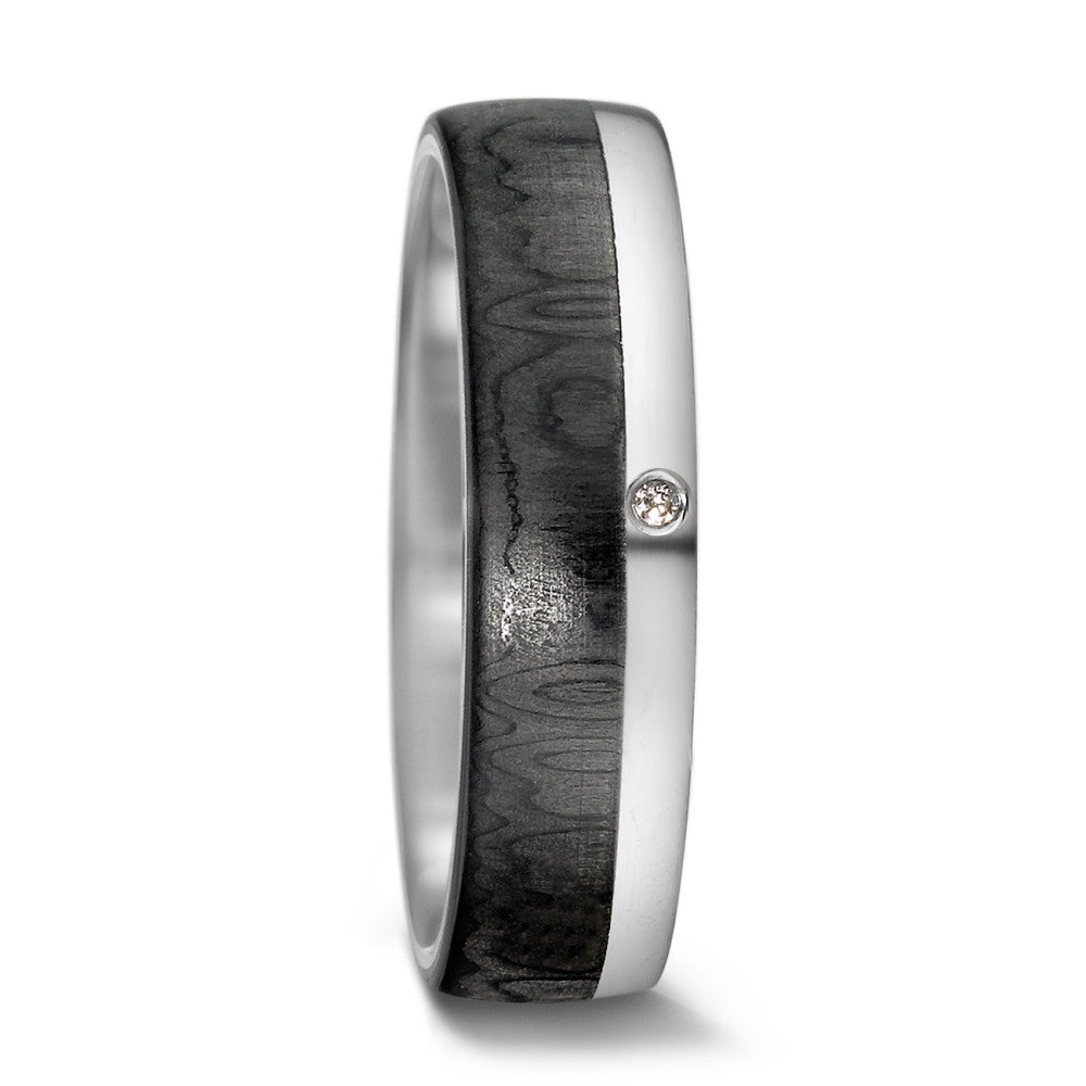 Anillo de pareja Oro blanco de 585/14 kt., Carbón Diamante 0.01 ct, tw-si