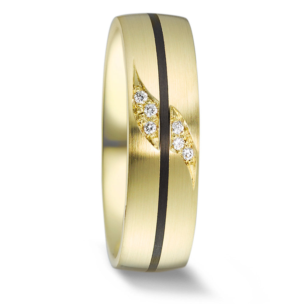 Anillo de pareja Oro amarillo de 585/14 kt., Carbón Diamante 0.048 ct, 6 piedras, w-si