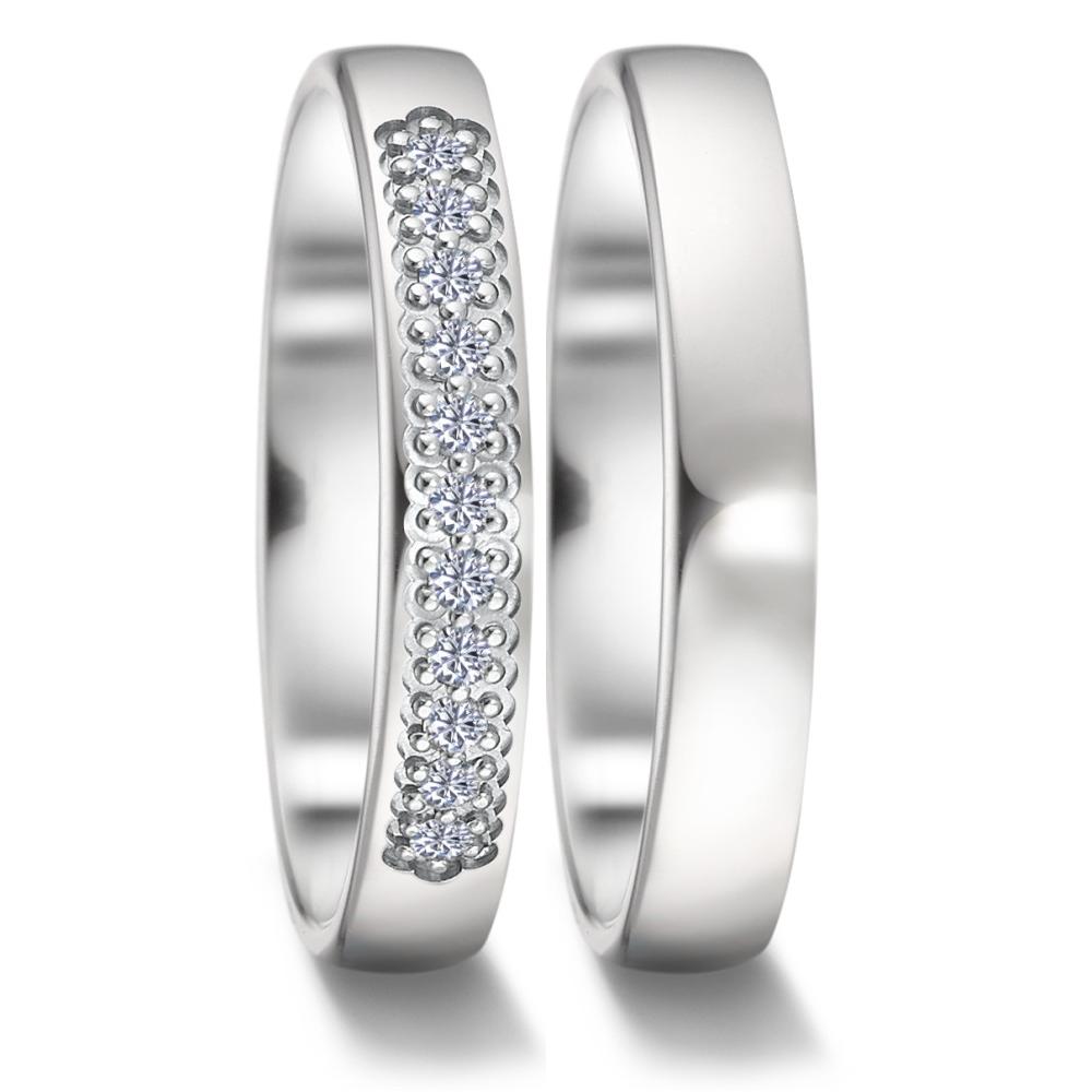 Anillo de pareja 750/oro blanco de 18 quilates Diamante 0.11 ct, 11 piedras, tw-vsi