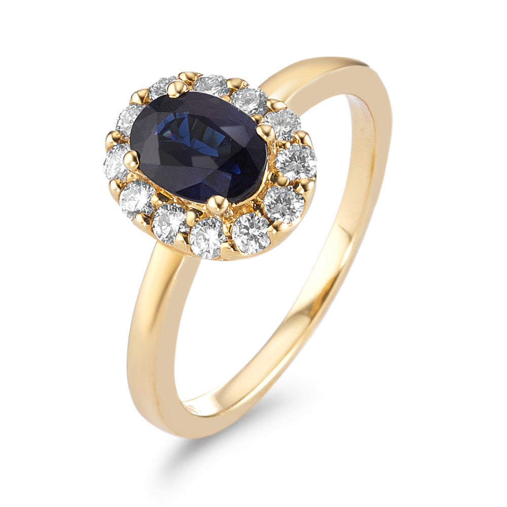 Anillo de dedo 750/oro amarillo de 18 quilates Zafiro 0.94 ct, Diamante 0.40 ct, 12 piedras, [Brillant], w-si