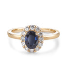 Anillo de dedo 750/oro amarillo de 18 quilates Zafiro 0.94 ct, Diamante 0.40 ct, 12 piedras, [Brillant], w-si