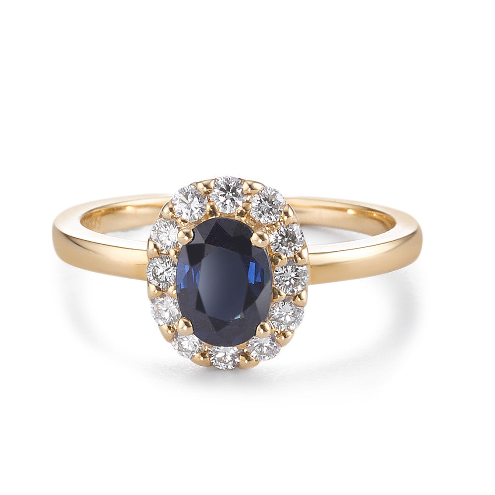 Anillo de dedo 750/oro amarillo de 18 quilates Zafiro 0.94 ct, Diamante 0.40 ct, 12 piedras, [Brillant], w-si