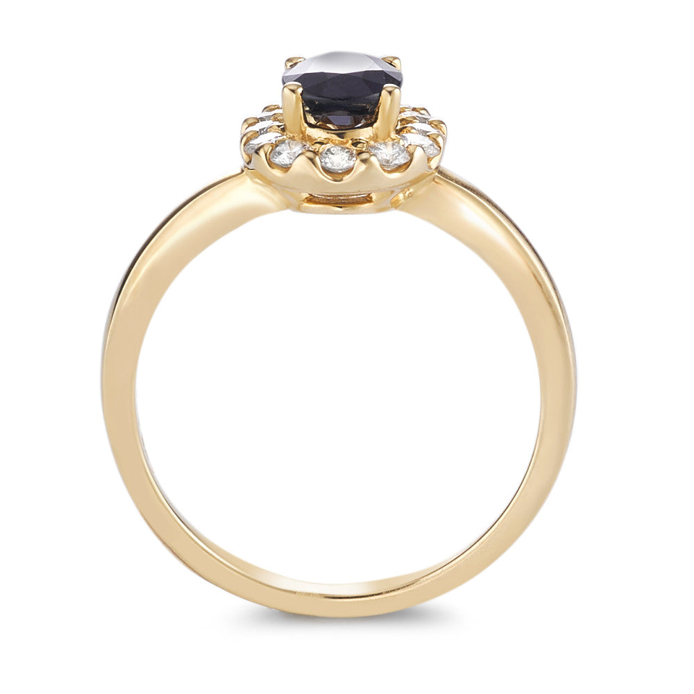 Anillo de dedo 750/oro amarillo de 18 quilates Zafiro 0.94 ct, Diamante 0.40 ct, 12 piedras, [Brillant], w-si