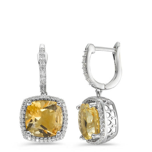 Pendientes 750/oro blanco de 18 quilates Citrino dorado, 2 piedras, Diamante blanco, 0.25 ct, 76 piedras, w-pi3