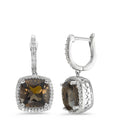 Pendientes 750/oro blanco de 18 quilates Cuarzo ahumado 2 piedras, Diamante blanco, 0.25 ct, 76 piedras, w-pi3