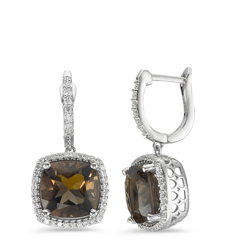 Pendientes 750/oro blanco de 18 quilates Cuarzo ahumado 2 piedras, Diamante blanco, 0.25 ct, 76 piedras, w-pi3