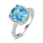 Anillo de dedo 750/oro blanco de 18 quilates Topacio Azul claro, Diamante blanco, 0.20 ct, 42 piedras, w-pi3 Ø11 mm