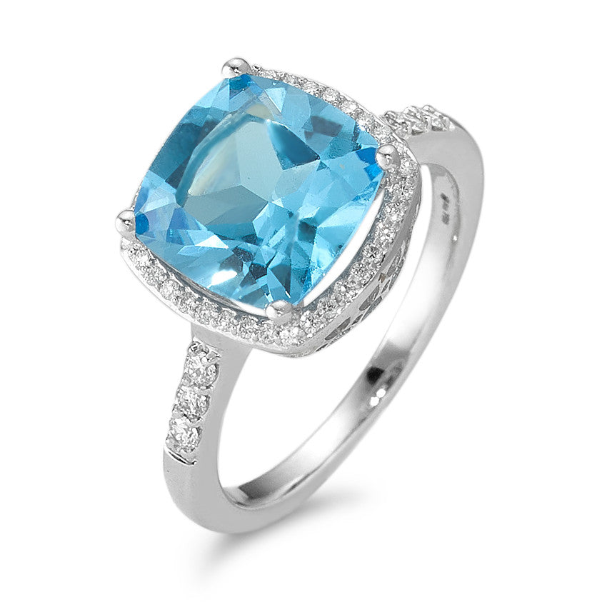 Anillo de dedo 750/oro blanco de 18 quilates Topacio Azul claro, Diamante blanco, 0.20 ct, 42 piedras, w-pi3 Ø11 mm