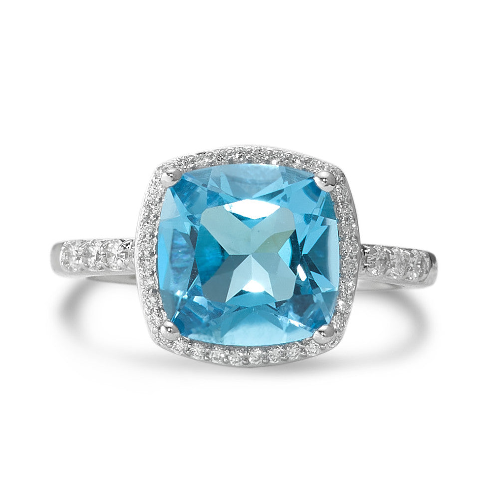 Anillo de dedo 750/oro blanco de 18 quilates Topacio Azul claro, Diamante blanco, 0.20 ct, 42 piedras, w-pi3 Ø11 mm