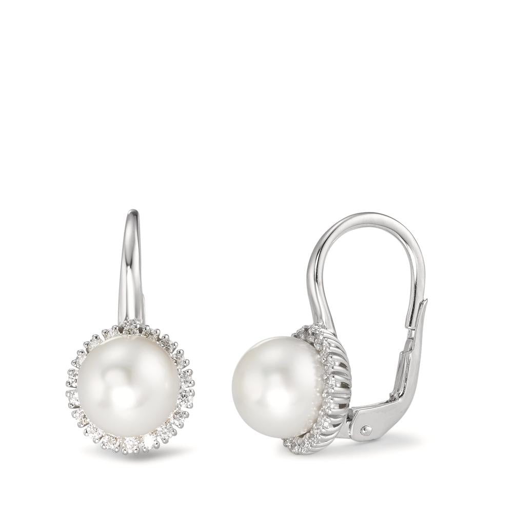 Pendientes 750/oro blanco de 18 quilates Diamante 0.36 ct, w-si Perla cultivada de agua dulce blanco, 8 mm