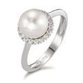 Anillo de dedo 750/oro blanco de 18 quilates Diamante 0.18 ct, w-si Perla cultivada de agua dulce blanco, 8 mm