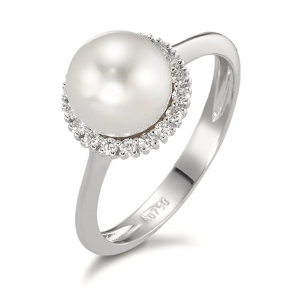 Anillo de dedo 750/oro blanco de 18 quilates Diamante 0.18 ct, w-si Perla cultivada de agua dulce blanco, 8 mm
