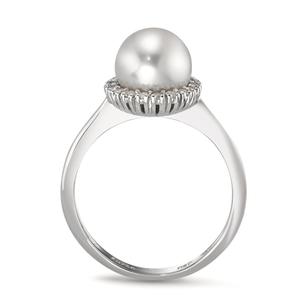 Anillo de dedo 750/oro blanco de 18 quilates Diamante 0.18 ct, w-si Perla cultivada de agua dulce blanco, 8 mm