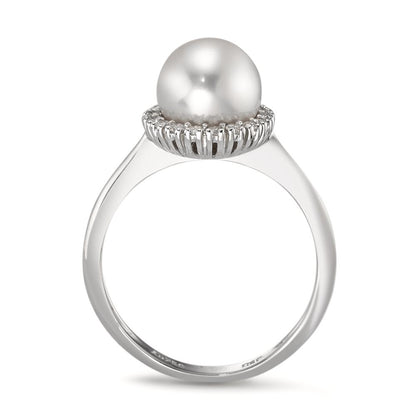 Anillo de dedo 750/oro blanco de 18 quilates Diamante 0.18 ct, w-si Perla cultivada de agua dulce blanco, 8 mm