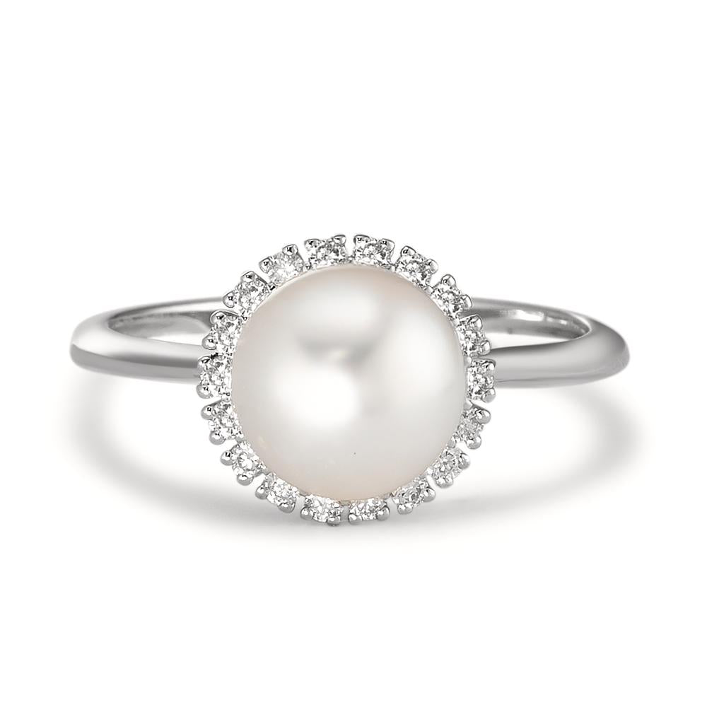 Anillo de dedo 750/oro blanco de 18 quilates Diamante 0.18 ct, w-si Perla cultivada de agua dulce blanco, 8 mm