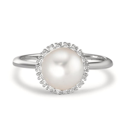 Anillo de dedo 750/oro blanco de 18 quilates Diamante 0.18 ct, w-si Perla cultivada de agua dulce blanco, 8 mm