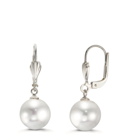 Pendientes Anti alergico [shining Pearls] blanco, 2 Perlas, 10 mm