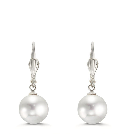 Pendientes Anti alergico [shining Pearls] blanco, 2 Perlas, 10 mm