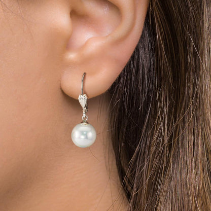 Pendientes Anti alergico [shining Pearls] blanco, 2 Perlas, 10 mm