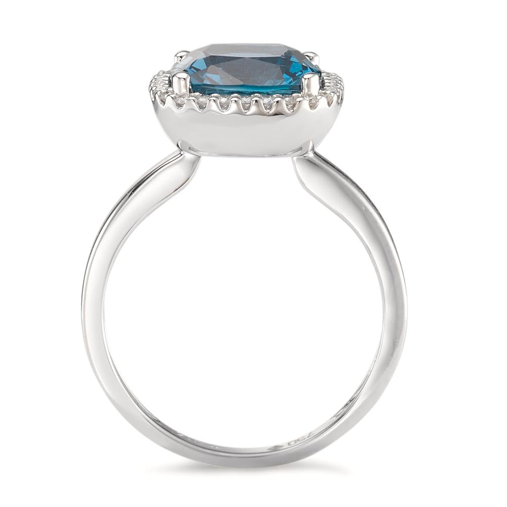 Anillo de dedo 750/oro blanco de 18 quilates Topacio azul de Londres, Diamante 0.14 ct, 28 piedras, [Brillant], w-si