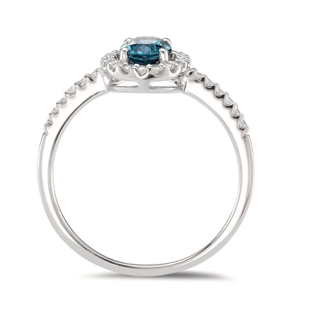Anillo de dedo 750/oro blanco de 18 quilates Topacio azul de Londres [oval], Diamante blanco, 0.19 ct, w-si
