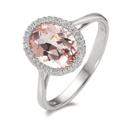 Anillo de dedo 750/oro blanco de 18 quilates Morganita 1.45 ct, Diamante 0.09 ct, 32 piedras, [Brillant], w-si