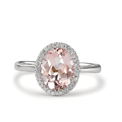 Anillo de dedo 750/oro blanco de 18 quilates Morganita 1.45 ct, Diamante 0.09 ct, 32 piedras, [Brillant], w-si