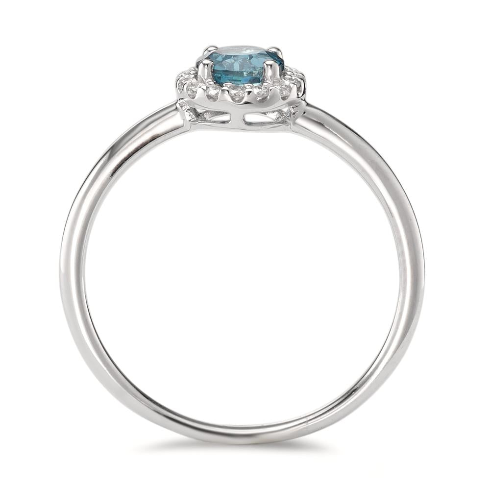Anillo de dedo 750/oro blanco de 18 quilates Topacio azul de Londres, Diamante 0.11 ct, 16 piedras, [Brillant], w-si