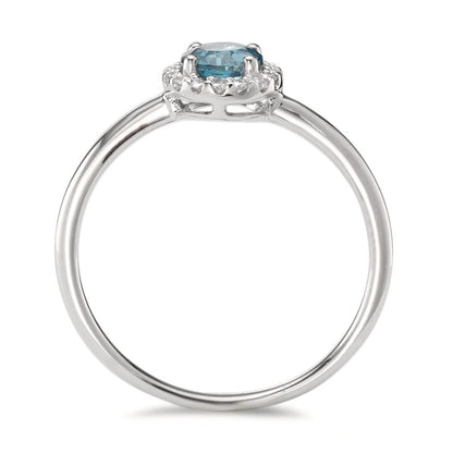 Anillo de dedo 750/oro blanco de 18 quilates Topacio azul de Londres, Diamante 0.11 ct, 16 piedras, [Brillant], w-si