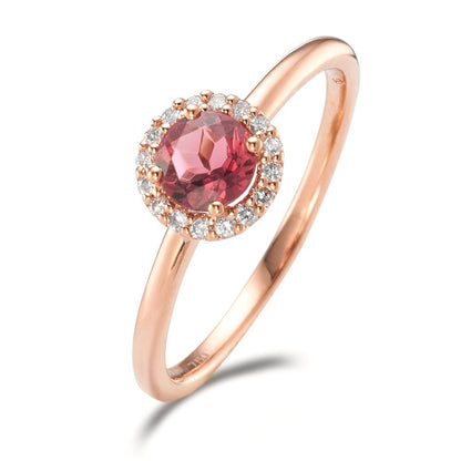 Anillo de dedo 750/oro rojo de 18 quilates Turmalina, Diamante 0.11 ct, 16 piedras, [Brillant], w-si