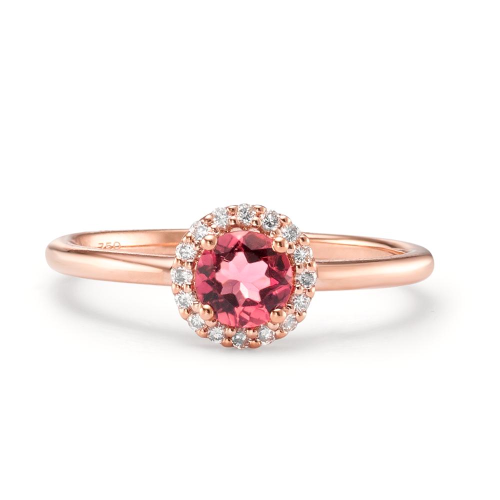 Anillo de dedo 750/oro rojo de 18 quilates Turmalina, Diamante 0.11 ct, 16 piedras, [Brillant], w-si