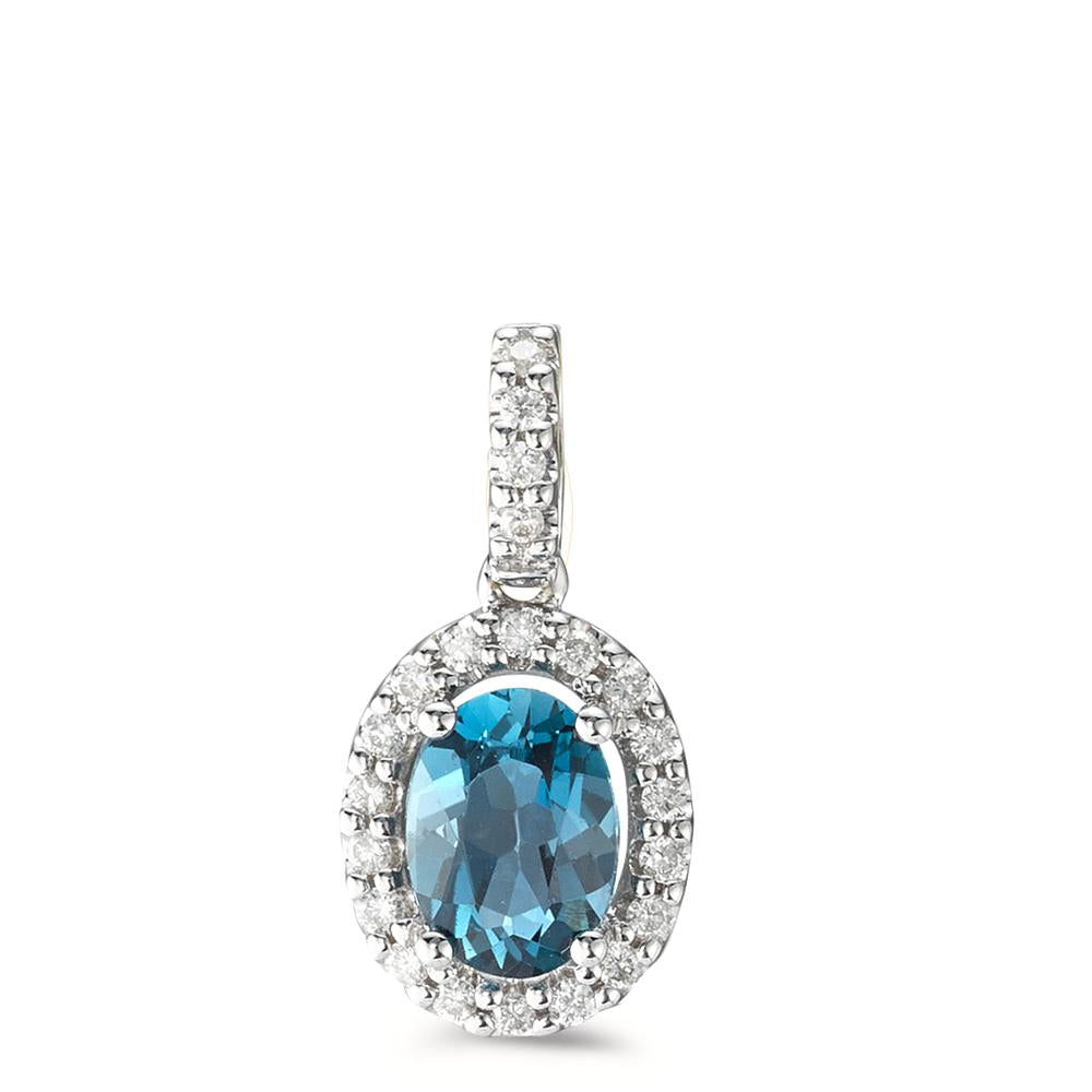 Colgante 750/oro blanco de 18 quilates Topacio azul de Londres azul, [oval], Diamante 0.15 ct, w-si