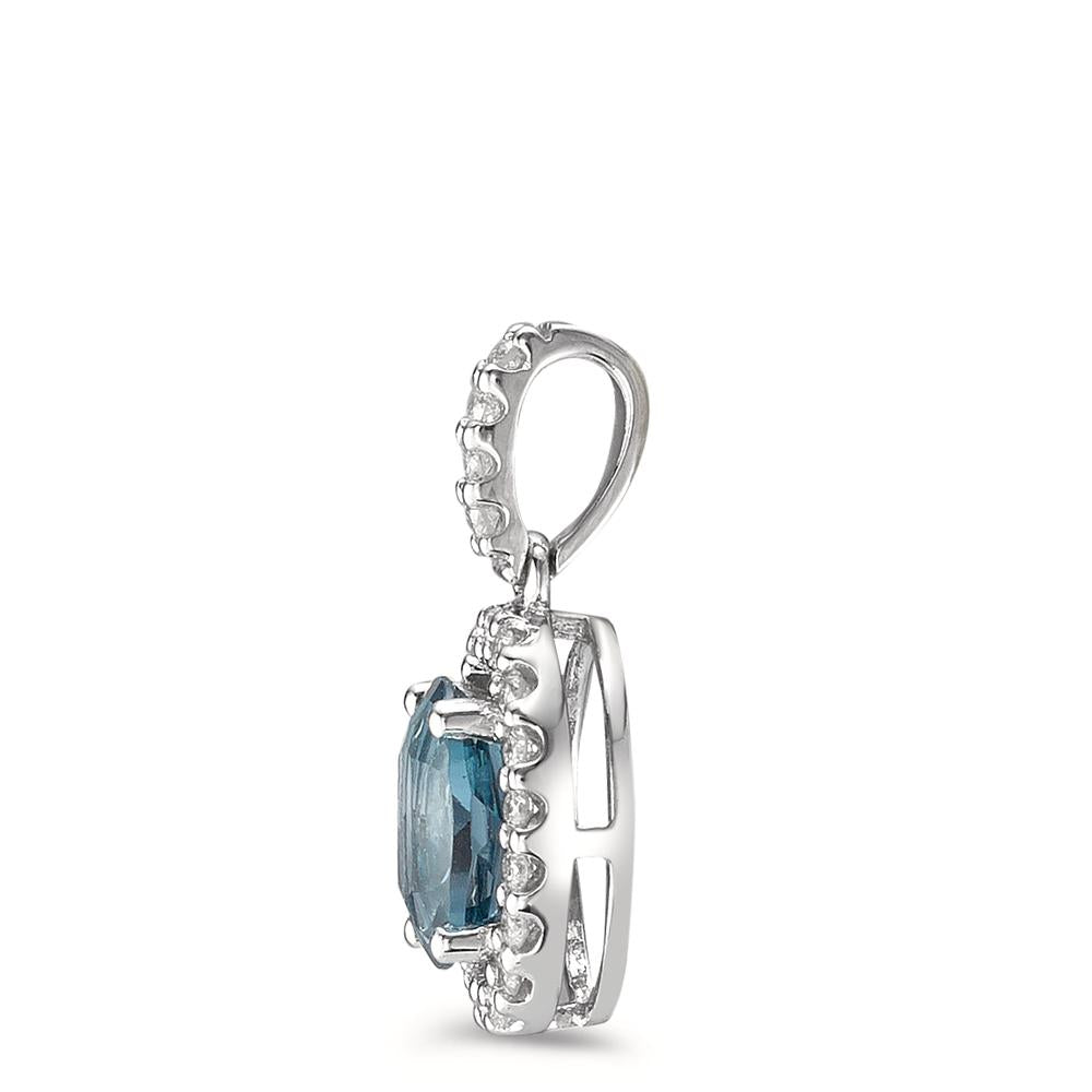 Colgante 750/oro blanco de 18 quilates Topacio azul de Londres azul, [oval], Diamante 0.15 ct, w-si