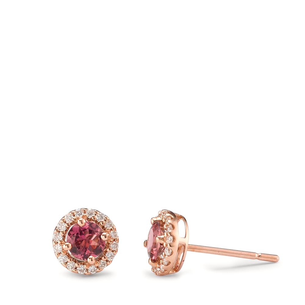 Pendientes 750/oro rojo de 18 quilates Turmalina 2 piedras, Diamante 0.12 ct, 16 piedras, [Brillant], w-si Ø6.5 mm