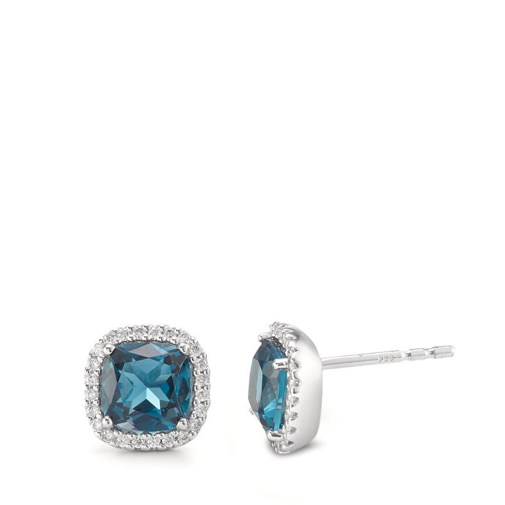Pendientes 750/oro blanco de 18 quilates Topacio azul de Londres w-si Ø8.5 mm