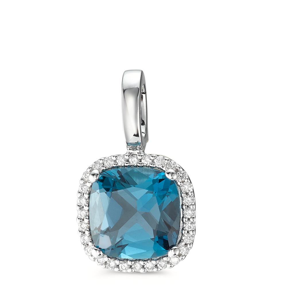 Colgante 750/oro blanco de 18 quilates Topacio azul de Londres w-si, Diamante 0.14 ct, 28 piedras, [Brillant], w-si
