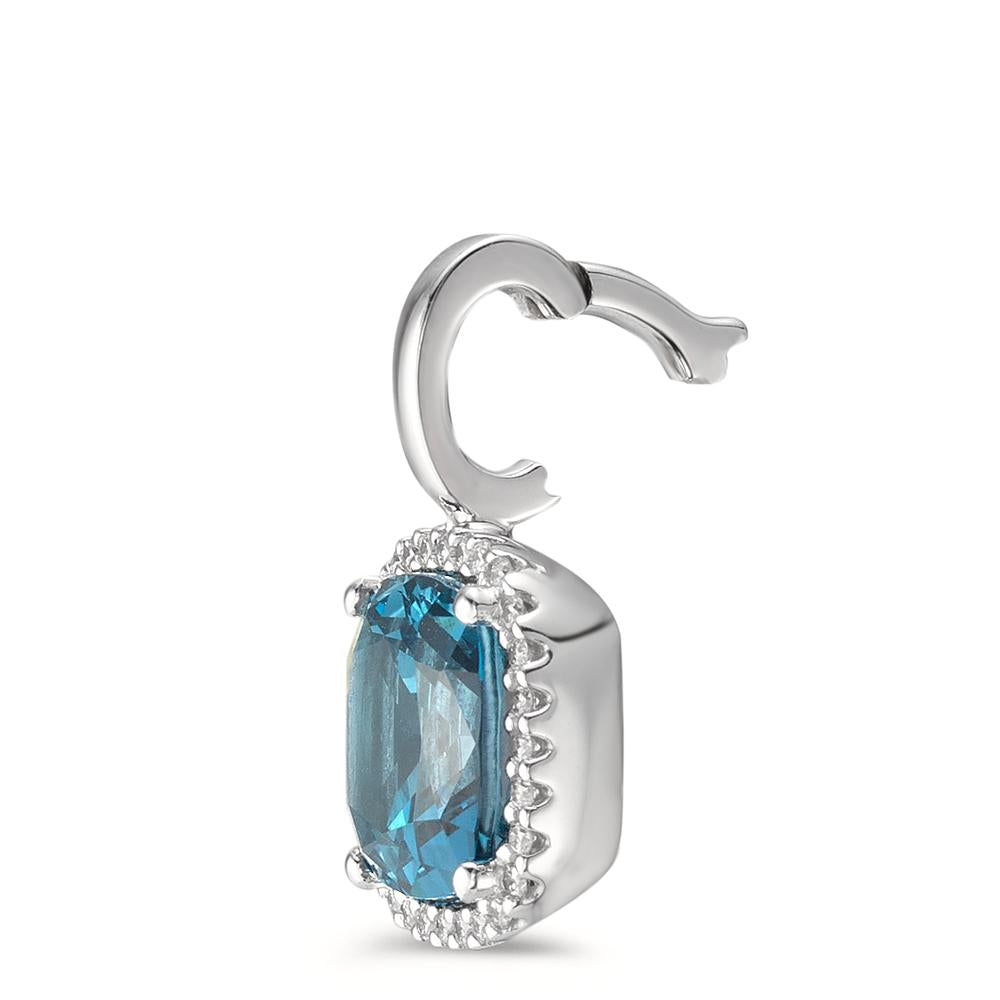 Colgante 750/oro blanco de 18 quilates Topacio azul de Londres w-si, Diamante 0.14 ct, 28 piedras, [Brillant], w-si