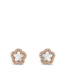 Pendientes Plata Circonita Rosa Dorado Madre perla blanco Flor Ø8 mm