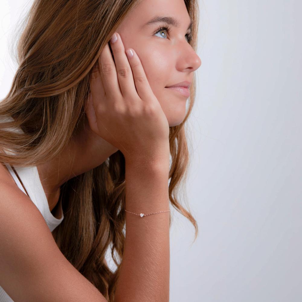 Pulsera Plata Circonita Rosa Dorado Corazón