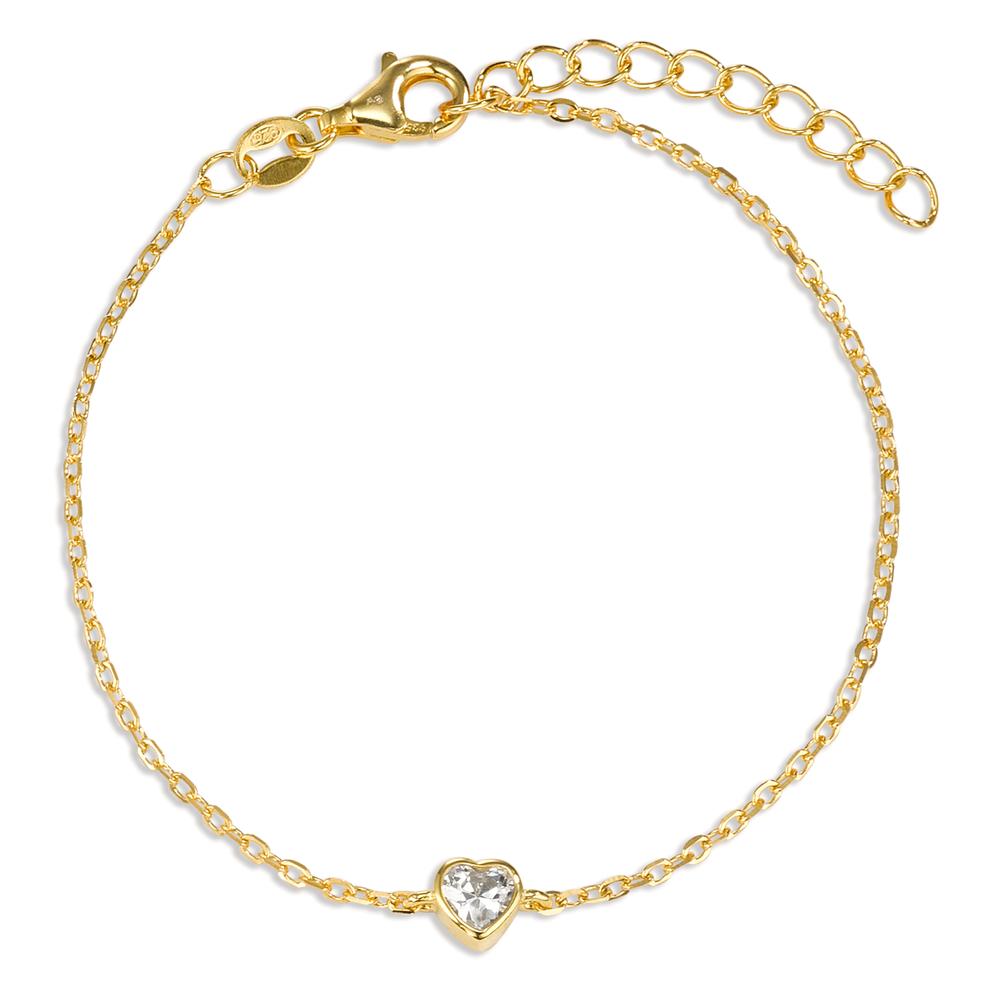 Pulsera Plata Circonita Amarillo Dorado Corazón 16-19 cm