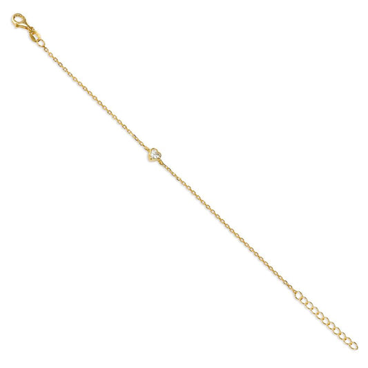 Pulsera Plata Circonita Amarillo Dorado Corazón 16-19 cm