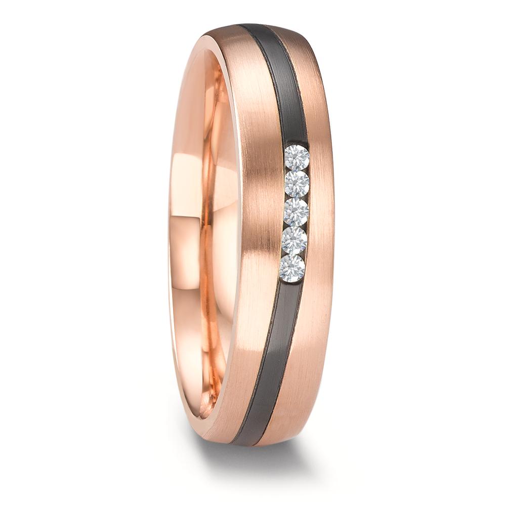 Anillo de pareja oro rosa de 585/14 kt, Circonio Diamante 0.075 ct, 5 piedras, w-si