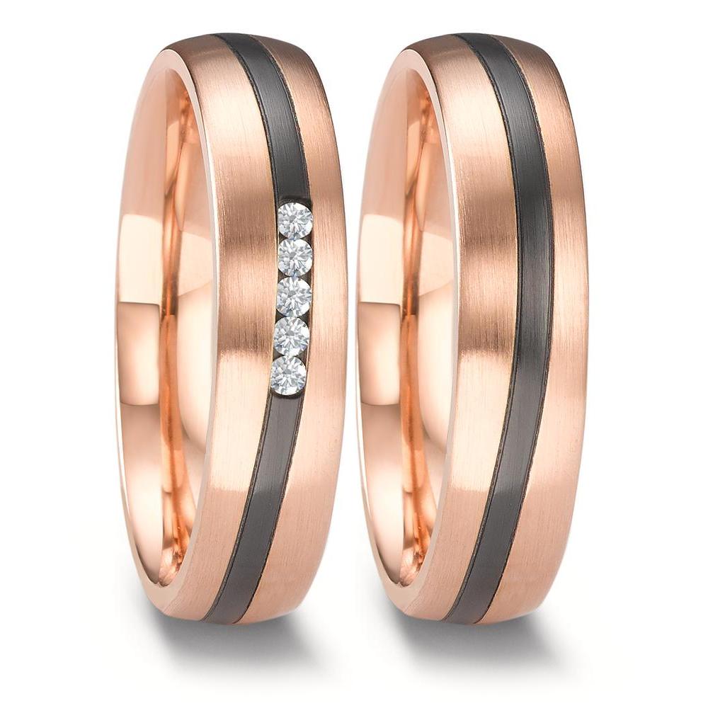 Anillo de pareja oro rosa de 585/14 kt, Circonio
