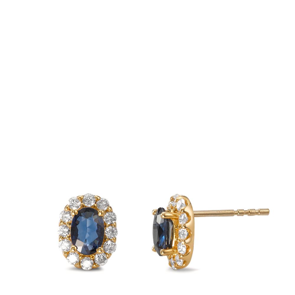 Pendientes 750/oro amarillo de 18 quilates Zafiro 2 piedras, Diamante 0.44 ct, 24 piedras, [Brillant], w-si