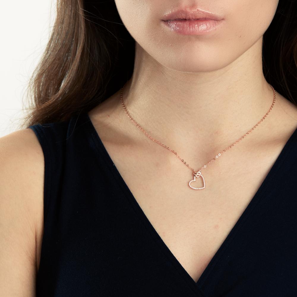 Collar Plata Circonita Rosa Dorado Corazón 40-45 cm